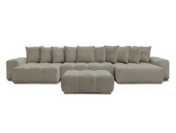 Panorama-Ecksofa mit Hocker BOBOCHIC ANAKIN Boucle-Stoff taupe