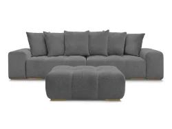 3er Sofa mit Hocker BOBOCHIC ANAKIN Boucle-Stoff dunkelgrau