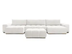 Panorama-Ecksofa mit Hocker BOBOCHIC ANAKIN Boucle-Stoff weiss