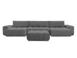 Panorama-Ecksofa mit Hocker BOBOCHIC ANAKIN Boucle-Stoff dunkelgrau