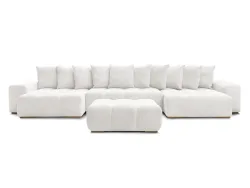 Panorama-Ecksofa mit Hocker BOBOCHIC ANAKIN Boucle-Stoff weiss