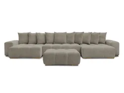 Panorama-Ecksofa mit Hocker BOBOCHIC ANAKIN Boucle-Stoff taupe