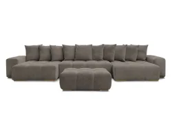 Panorama-Ecksofa mit Hocker BOBOCHIC ANAKIN Boucle-Stoff rotbraun