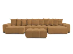 Panorama-Ecksofa mit Hocker BOBOCHIC ANAKIN Boucle-Stoff gelb
