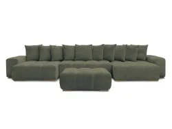 Panorama-Ecksofa mit Hocker BOBOCHIC ANAKIN Boucle-Stoff grün
