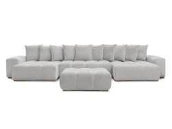 Panorama-Ecksofa mit Hocker BOBOCHIC ANAKIN Boucle-Stoff hellgrau