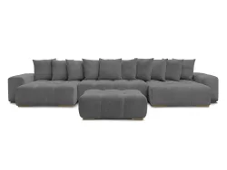 Panorama-Ecksofa mit Hocker BOBOCHIC ANAKIN Boucle-Stoff dunkelgrau