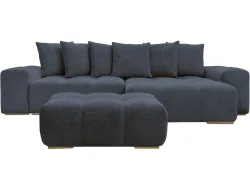 Ecksofa mit Hocker BOBOCHIC ANAKIN Boucle-Stoff dunkelblau