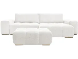 Ecksofa mit Hocker BOBOCHIC ANAKIN Boucle-Stoff weiss