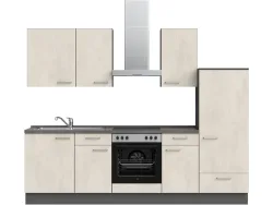 Komplette Küche mit Elektrogeräten MODUSET RIVA CLASSIC Weissbeton 60x270cm