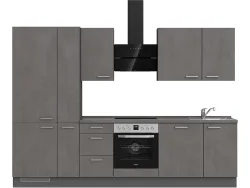 Komplette Küche MODUSET RIVA PREMIUM Beton Schiefergrau 60x300cm
