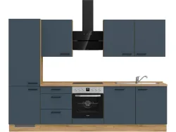 Komplette Küche mit Elektrogeräten MODUSET EASYTOUCH PREMIUM Fjordblau 60x300cm