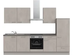 Komplette Küche mit Elektrogeräten MODUSET RIVA CLASSIC Beton Grau 60x300cm