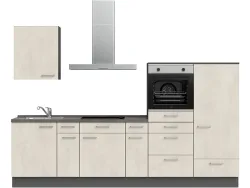 Komplette Küche mit Elektrogeräten MODUSET RIVA CLASSIC Weissbeton 60x300cm