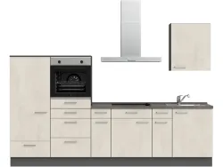Komplette Küche mit Elektrogeräten MODUSET RIVA CLASSIC Weissbeton 60x300cm