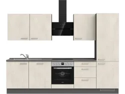 Komplette Küche mit Elektrogeräten MODUSET RIVA PREMIUM Weissbeton 60x300cm