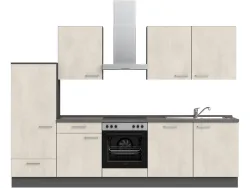 Komplette Küche mit Elektrogeräten MODUSET RIVA CLASSIC Weissbeton 60x300cm