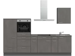 Komplette Küche mit Elektrogeräten MODUSET RIVA CLASSIC Beton Schiefergrau 60x300cm