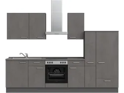 Komplette Küche mit Elektrogeräten MODUSET RIVA CLASSIC Beton Schiefergrau 60x300cm