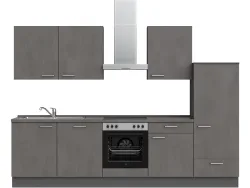 Komplette Küche mit Elektrogeräten MODUSET RIVA CLASSIC Beton Schiefergrau 60x300cm