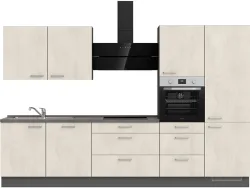 Komplette Küche MODUSET RIVA PREMIUM Weissbeton 60x360cm