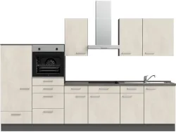 Komplette Küche MODUSET RIVA CLASSIC Weissbeton 60x330cm