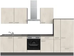 Komplette Küche MODUSET RIVA CLASSIC Weissbeton 60x330cm