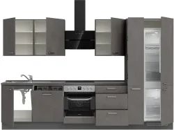 Komplette Küche MODUSET RIVA PREMIUM Beton Schiefergrau 60x330cm