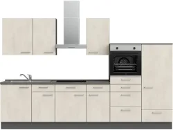 Komplette Küche mit Elektrogeräten MODUSET RIVA CLASSIC Weissbeton 60x330cm