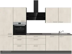 Komplette Küche mit Elektrogeräten MODUSET RIVA PREMIUM Weissbeton 60x330cm