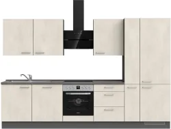 Komplette Küche mit Elektrogeräten MODUSET RIVA PREMIUM Weissbeton 60x330cm