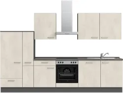 Komplette Küche mit Elektrogeräten MODUSET RIVA CLASSIC Weissbeton 60x330cm