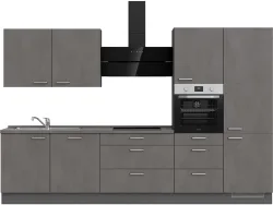 Komplette Küche mit Elektrogeräten MODUSET RIVA PREMIUM Beton Schiefergrau 60x330cm