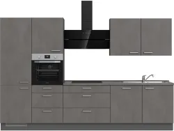 Komplette Küche mit Elektrogeräten MODUSET RIVA PREMIUM Beton Schiefergrau 60x330cm