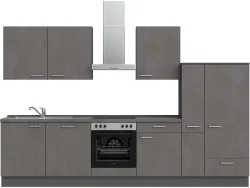 Komplette Küche mit Elektrogeräten MODUSET RIVA CLASSIC Beton Schiefergrau 60x300cm