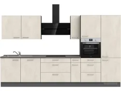 Komplette Küche MODUSET RIVA PREMIUM Weissbeton 60x360cm