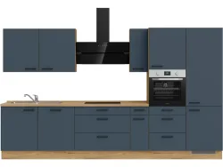 Komplette Küche mit Elektrogeräten MODUSET EASYTOUCH PREMIUM Fjordblau 60x360cm