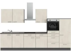 Komplette Küche mit Elektrogeräten MODUSET RIVA CLASSIC Weissbeton 60x360cm