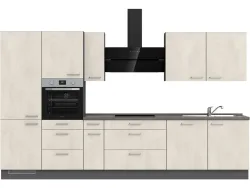 Komplette Küche mit Elektrogeräten MODUSET RIVA PREMIUM Weissbeton 60x360cm