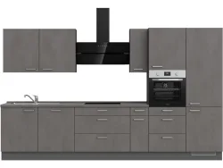 Komplette Küche mit Elektrogeräten MODUSET RIVA PREMIUM Beton Schiefergrau 60x360cm