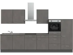 Komplette Küche mit Elektrogeräten MODUSET RIVA CLASSIC Beton Schiefergrau 60x360cm