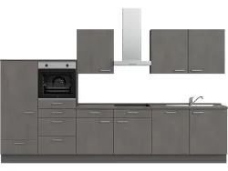 Komplette Küche mit Elektrogeräten MODUSET RIVA CLASSIC Beton Schiefergrau 60x360cm