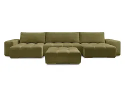 Panorama-Ecksofa mit Hocker BOBOCHIC ANAKIN Stoff mit Textur grün