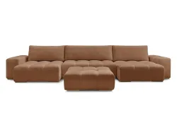Panorama-Ecksofa mit Hocker BOBOCHIC ANAKIN Stoff mit Textur orange