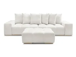 3er Sofa mit Hocker BOBOCHIC ANAKIN Stoff mit Textur weiss