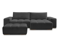Ecksofa mit Hocker BOBOCHIC ANAKIN Stoff mit Textur schwarz