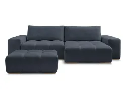 Ecksofa mit Hocker BOBOCHIC ANAKIN Stoff mit Textur dunkelblau