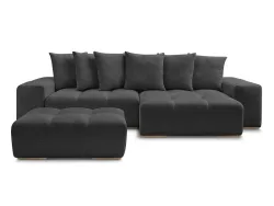 Ecksofa mit Hocker BOBOCHIC ANAKIN Stoff mit Textur schwarz