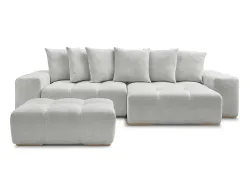 Ecksofa mit Hocker BOBOCHIC ANAKIN Stoff mit Textur hellgrau