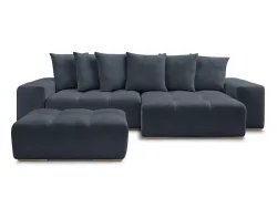 Ecksofa mit Hocker BOBOCHIC ANAKIN Stoff mit Textur dunkelblau